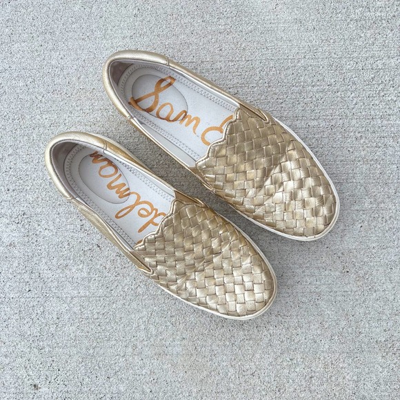 Sam Edelman Metallic Gold Slip On Sneakers 7 - Picture 1 of 6
